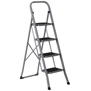 SUPERDEAL 4 Step Ladder Portable Steel Step Stool Non-Slip Rubber 330lb Capacity Grey