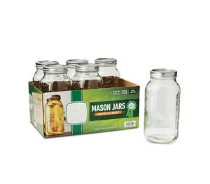 Mason Jar with Lid & Band Wide Mouth 64 Ounces 6 Count Half Gallon Glass Jars Made in U.S.A.