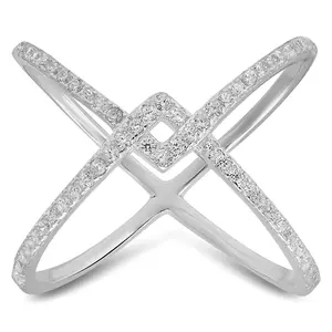 Diamonique 'X' Crossover Ring, Sterling Silver