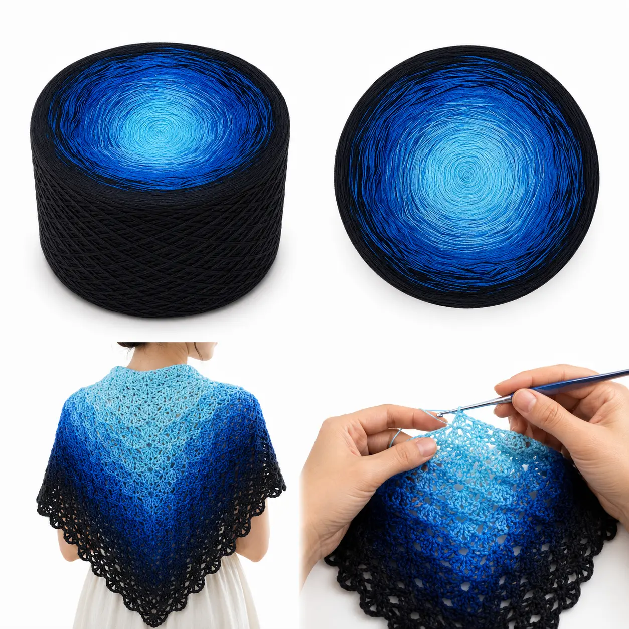 100% Cotton Gradient Cake Yarn Pack - 2PCS 600g/21.16oz Soft Ombre Yarn for Crafters, Crochet, Knitting, Embroidery, Craft Projects (Shawl, Blanket), Perfect Gift