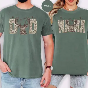 Matching Hunting Mama Dad Deer Camo Shirts, Hunting Couple Outfit, Buck & Doe TShirt, Unisex Comfort Colors Tee