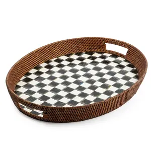 MacKenzie- Childs Rattan & Enamel Party Serving Tray
