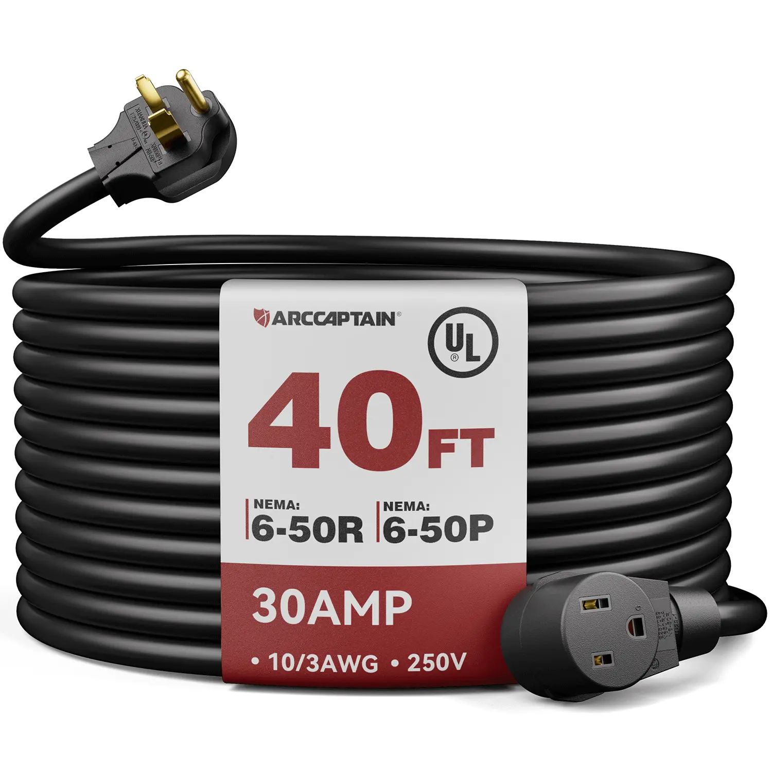 ARCCAPTAIN Heavy-Duty Pure Copper Wire Welder Extension Cable, 10 AWG, 30AMP, 250V Power Cord for Welding Tools, Father's Day Gift
