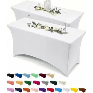 Spandex Tablecloth 2 Pack [6FT, White] Tight, Fitted, Washable and Wrinkle Resistant Stretch Table Cloth Rectangle Cover for Trade Show, Weddings & Parties [72Lx30Wx30H Inch]
