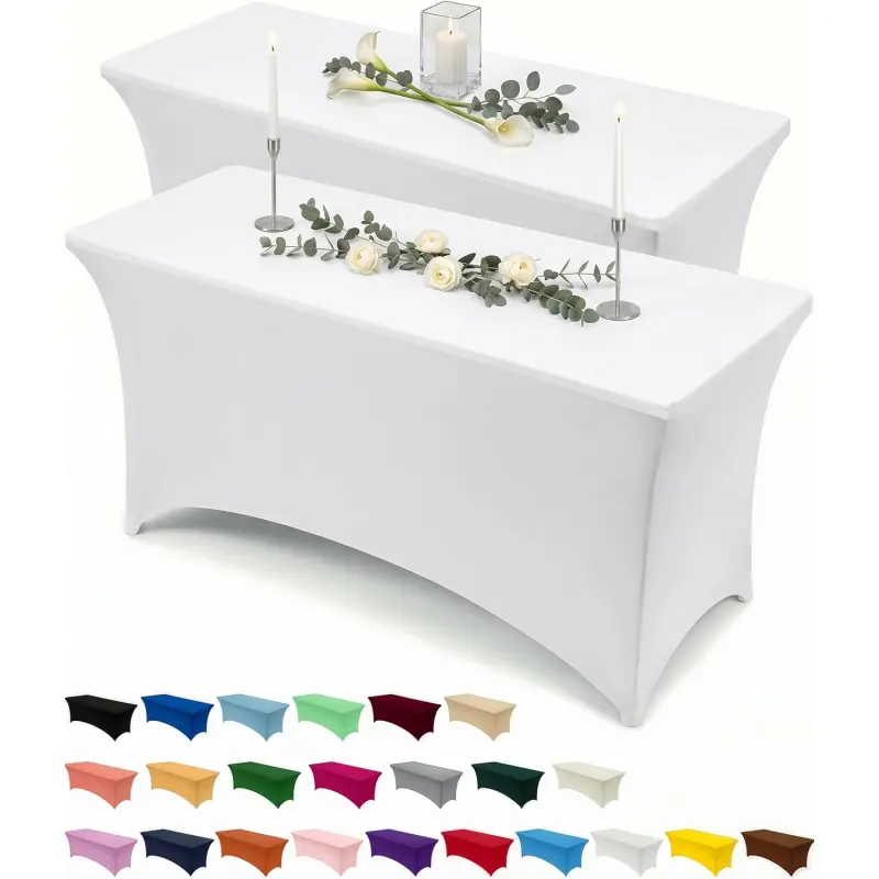 Spandex Tablecloth 2 Pack [6FT, White] Tight, Fitted, Washable and Wrinkle Resistant Stretch Table Cloth Rectangle Cover for Trade Show, Weddings & Parties [72Lx30Wx30H Inch]-L