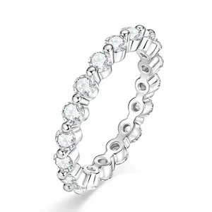 3mm D-color 1.8ct Moissanite Eternity Ring Bezel Set Two-Tone Electroplated Gold Copper Ring for Stacking Solo Wear 2.1g Lightweight Daily Office Jewelry