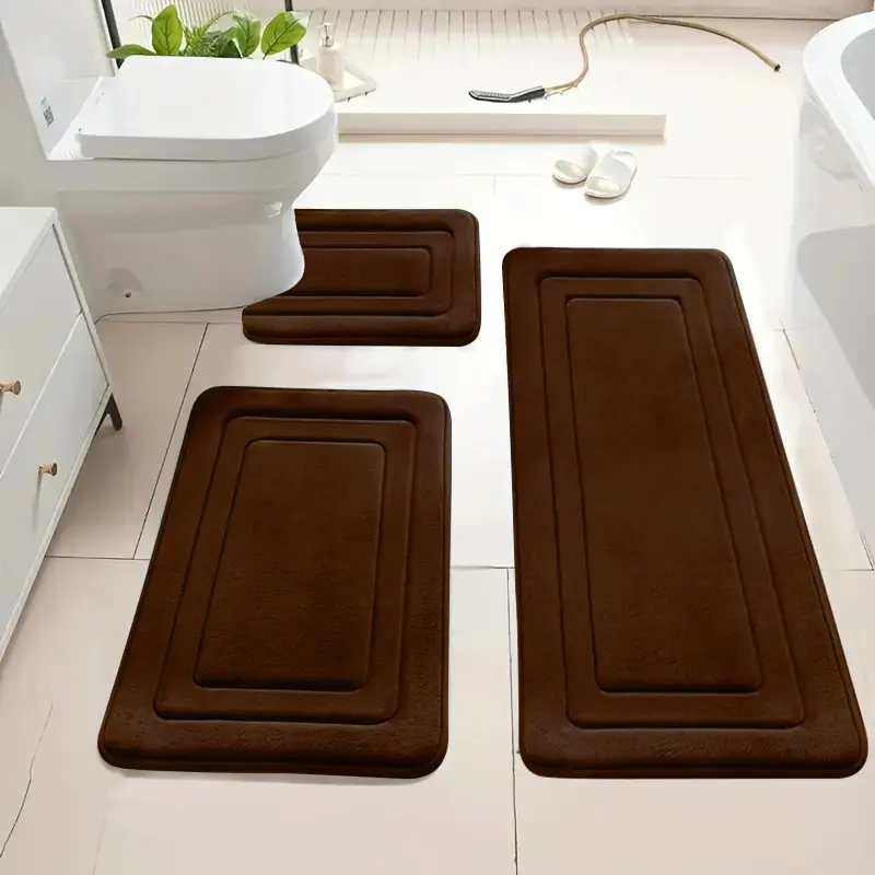 Cozy 3-Piece Rectangle Microfiber Bathroom Rug Set - Non-Slip, Washable, Absorbent Bath Mat with Toilet Cover and U-Shaped Contour Rug for Daily Use, Functional Bathroom Floor Needs