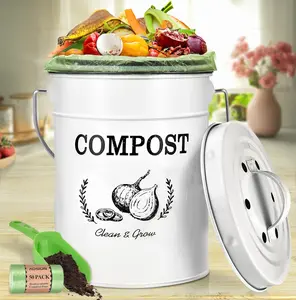 Countertop Compost Bin Kitchen,Odor Resistant Indoor Compost Bin with Lid and Compost Bags,Compost Bucket Composter Container for Food Waste Decoration Farmhouse Filter Metal Plastic Set Cover