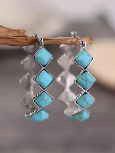 Women's Boho Style Turquoise Texture Design Hoop Earrings (1 Pair), Fashion Retro Hoop Earrings for Women & Girls, Trendy All-match Vintage Jewelry As Birthday Gift