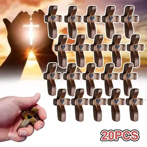 Wooden Cross Fidget, Cross My Heart Walnut Pocket Crosses for Anxiety Relief & Prayer Christian Gifts Fidget Toys for Children and Adults Stress Ball Relaxation Stick Solution