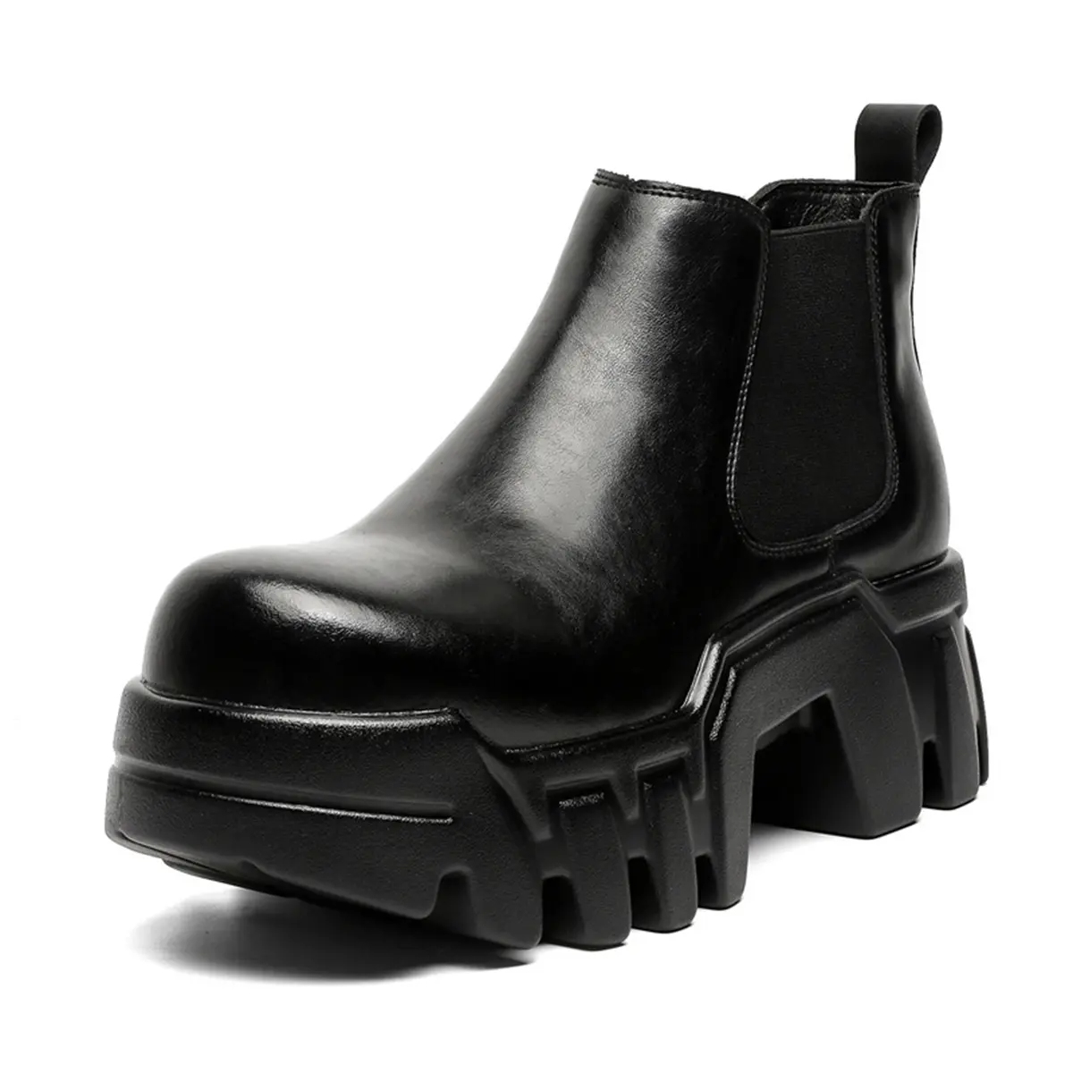 Black Goth Chelsea Boots Punk Chunky Platform Ankle Boots Round Toe Non Slip High Heel Short Boots for All Seasons Gothic Design Chunky Platform Thick Heel Lace Up Closure Girl Women