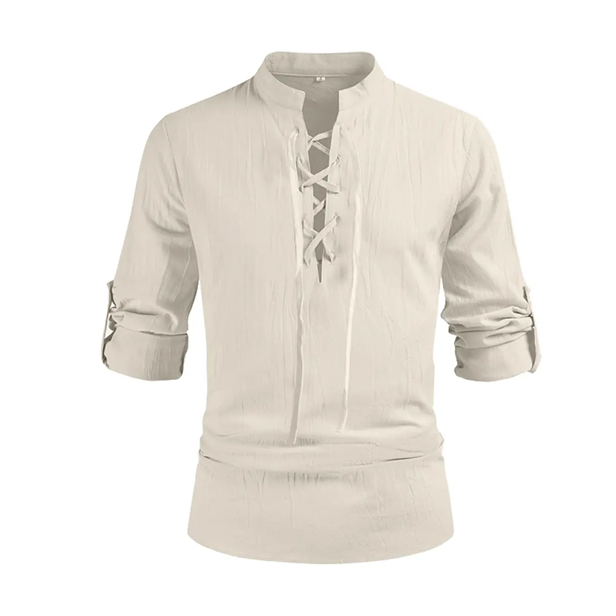 AYJKSEVEN Men's Renaissance Long Sleeved Shirt Pirate Medieval Cotton Shirt Hippie lace up top Vintage Menswear