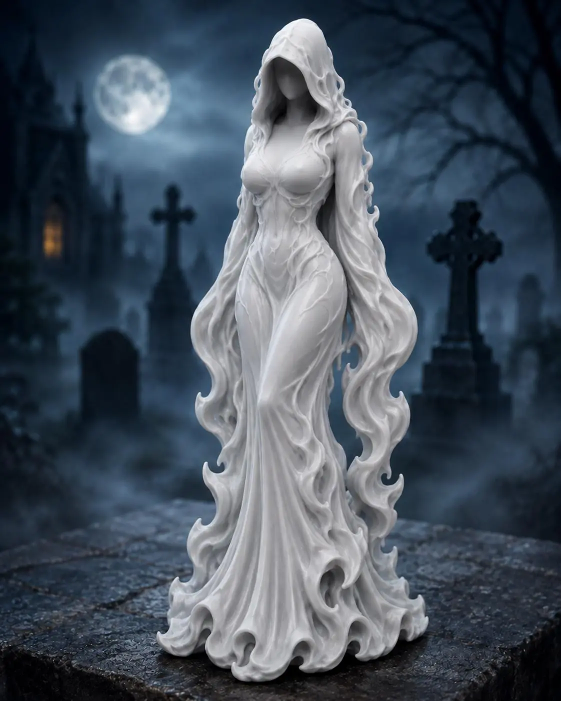 Limited Edition Ghost Goddess Statue | 3D Printed Haunted Spirit Figure | Hooded Spectral Decor | Gothic Halloween Collectible