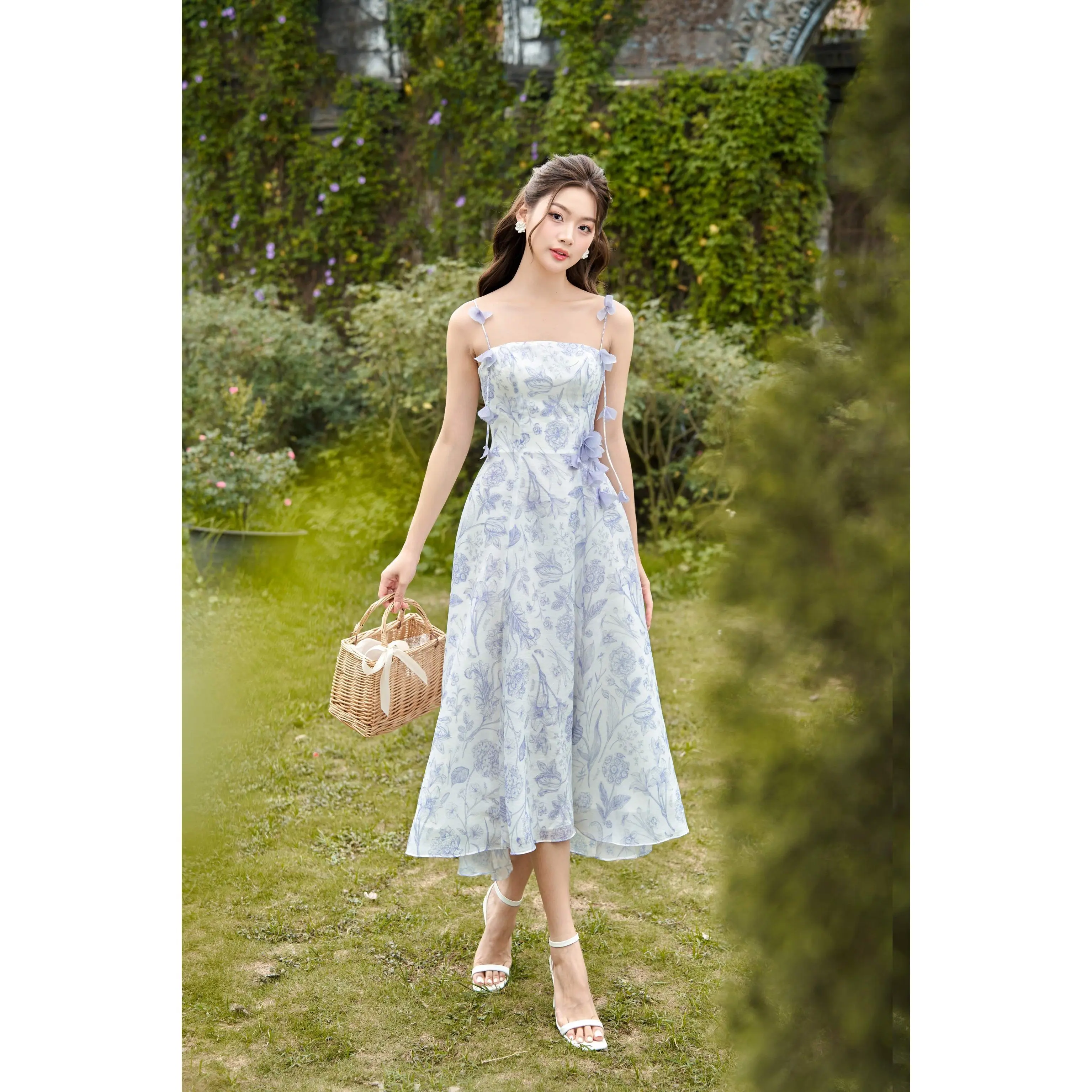 Flora - elegant blue printed floral midi dress Flora - elegant blue printed floral midi dress