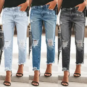 Women's Boyfriend Jeans Stretchy Ripped Distressed Denim Pants S-2XLGift（gift）