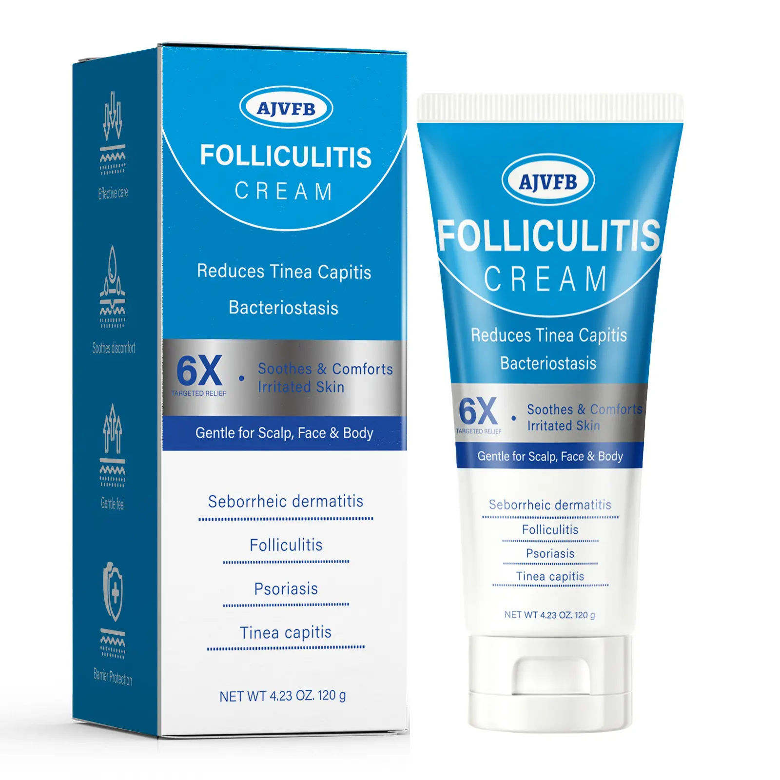 Botanical Extracts Folliculitis Treatment Cream, Soothing Moisturizer for Sensitive Skin Scalp, Face - Calms Bumps, Ingrown Hair, Razor Burn, Hydrating Body Care, 120g