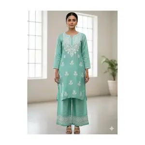 #LKH-8 Elegant Sea Green Lucknowi Chikankari Kurta & Palazzo Set
