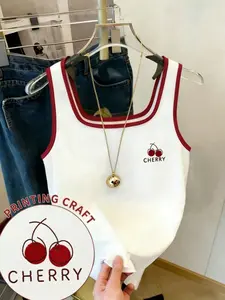 Cherry Colorblock Square Neck Sleeveless Tank Top, Sweet Fitted Design, Summer Layering & Daily Wear, Everyday, Casual Style, Women's Clothing, Womenswear