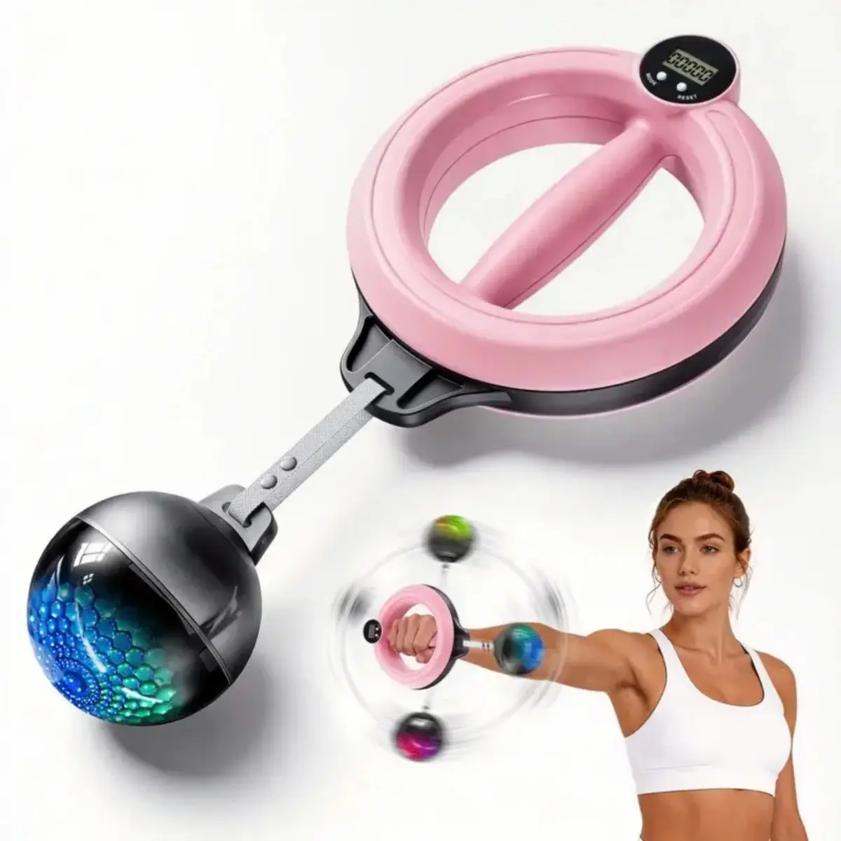 360° Rotating Arm Trainer with Smart Counter, Portable Gym Equipment for Home Use to Boost Upper Body Strength (Arms, Shoulders, Forearms)