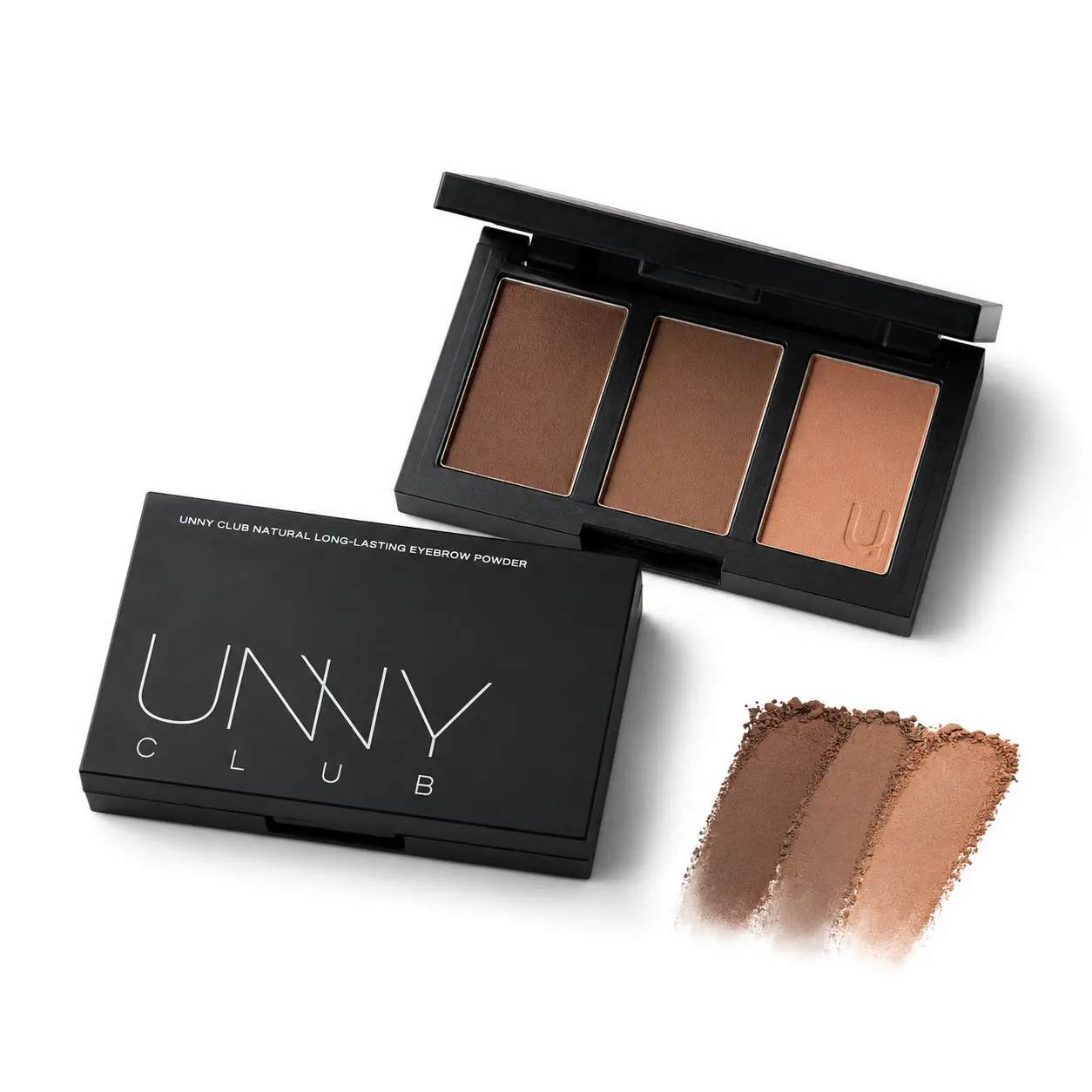 UNNY CLUB 3-Shade Brush-On Eyebrow Powder Palette - Makeup Kit with Mirror, Brushes for Easy Brow Filling, Shaping, Natural-Looking Eyebrows on Fleek, Youthful Finish, Contains Neither Harmful Additives