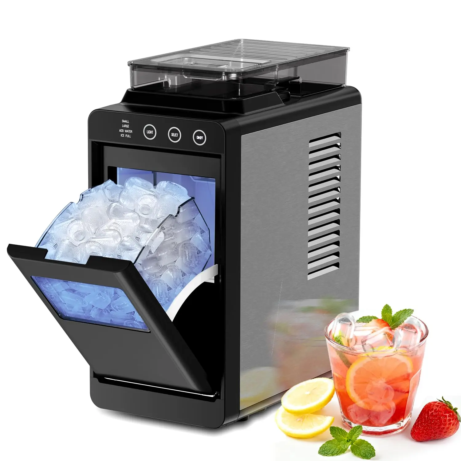 Kismile Countertop Ice Maker, 8 Bullet ICES in 6 Mins, 26lbs/24Hrs, 2 Ice Sizes, Self-Cleaning Portable Ice Maker Machine with Touch Display Blue Light for Home/Office/Bar, 1.1lb Storage