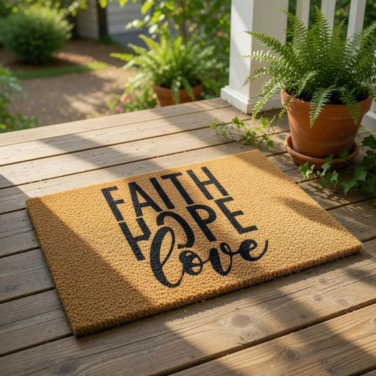 Faith Hope Love Doormat, Gift, Welcome Mat, Religious Housewarming Gift, Faith Inspired Entry Mat, Home Decor, Doormats, Funny Doormat Gift