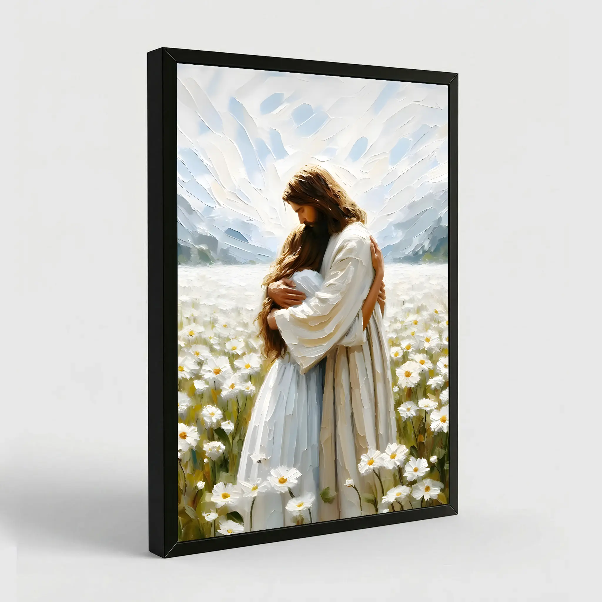NBHYK Jesus-Wall Art Canvas Print Jesus Hugging Woman Poster For Church Room Decor Christian Artistic Home Living Bedroom Office Decoration Items Eco-Friendly Fade-Resistant UV-Protected - Photo