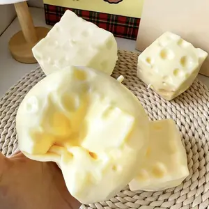 Giant Cheese Squishy – Slow Rising Sensory Fidget Toy, Jumbo Squeeze Cheese Cube for Stress Relief, Soft Hand Squeeze Toys, Portable Calming Gift for Adults Office Desk, Light Yellow (Medium-2.96")