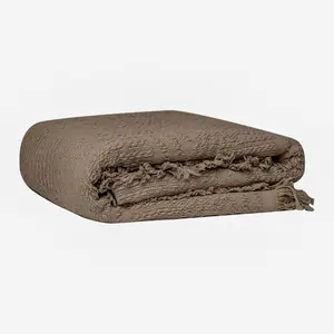 100% Cotton Throw Blanket in Brown Jacqard Weave with Soft All Season Cover for Bed Couch and Living Room Sofa,Chair 50x60 Inches