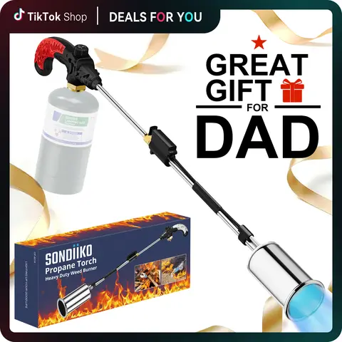 【FallDealsForYou】SonDiKO Handheld Propane Torch Weed Burner with Nozzle, 30" Detachable Arm, Safety Lock, Flame Control, Powerful Heat Output, Heavy Duty Outdoor Tool for Garden Stumps, Melting (Propane Tank Not Included)