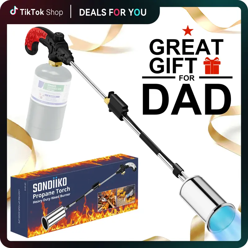 【FallDealsForYou】SonDiKO Handheld Propane Torch Weed Burner with Nozzle, 30" Detachable Arm, Safety Lock, Flame Control, Powerful Heat Output, Heavy Duty Outdoor Tool for Garden Stumps, Melting (Propane Tank Not Included)