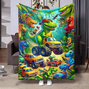 Cartoon Dinosaur Pattern Blanket, 1 Count Soft and Comfortable Air-conditioned Room Flannel Throw, Warm Nap Blanket for Home & Office, Cozy Hooded Blanket