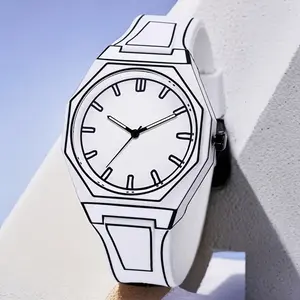 1pc PINTIME Preppy Style Men'S Watch - Quartz Movement, Silicone Band, Luminous Hands, Round Dial, Battery-Operated, Non-Rechargeable, Fashionable Accessory for All Occasions