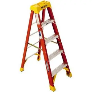 Werner 4 Steps, 5 ft. High, Type IA Rating, Fiberglass Step Ladder 300 Lb Capacity, 21-5/8" Base Width 6205