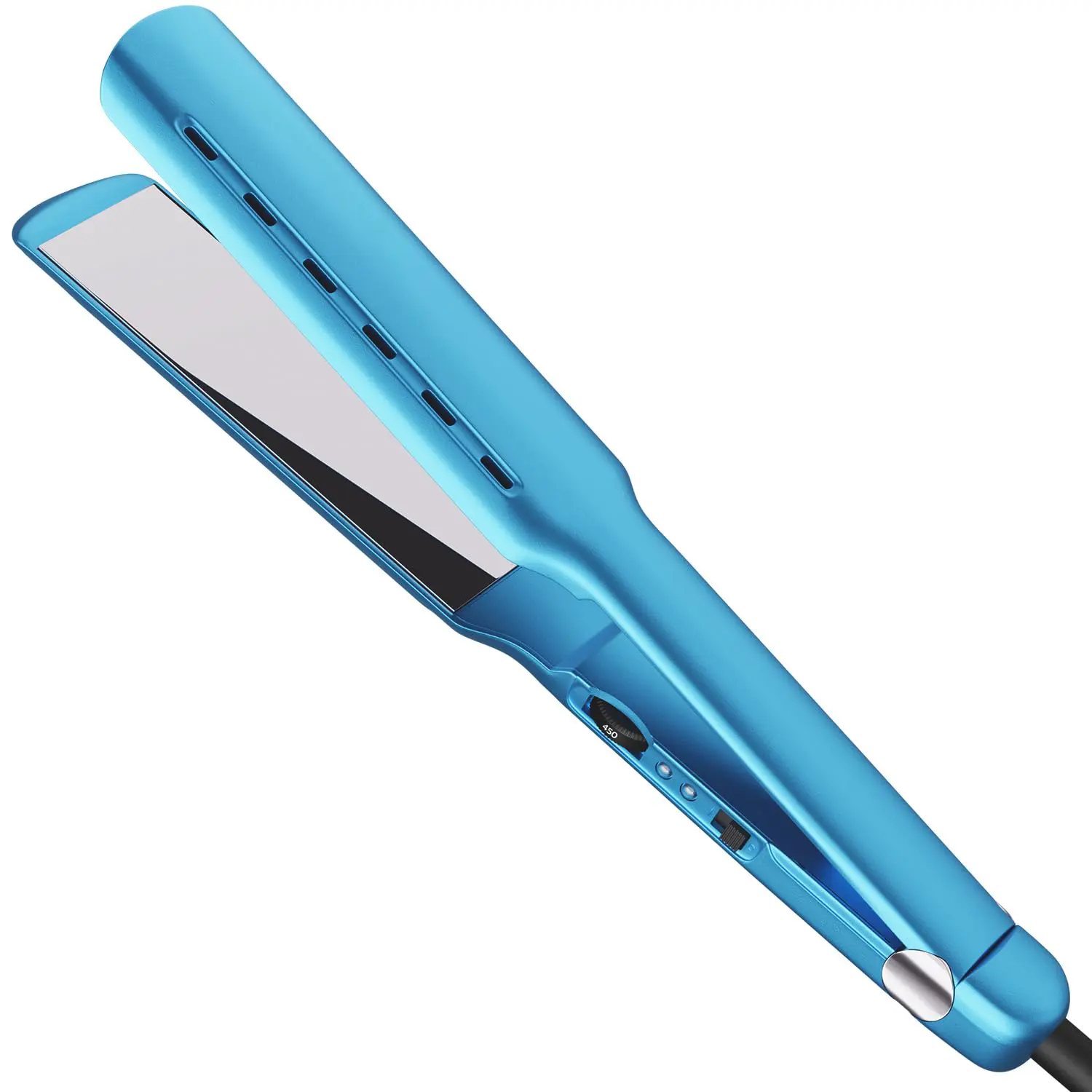 Nano Titanium Hair Straightener, 1.7" Wide Plate Flat Iron for Thick Hair, Damp to Dry Straightening with MCH Fast Heating, Dual Voltage, Blue