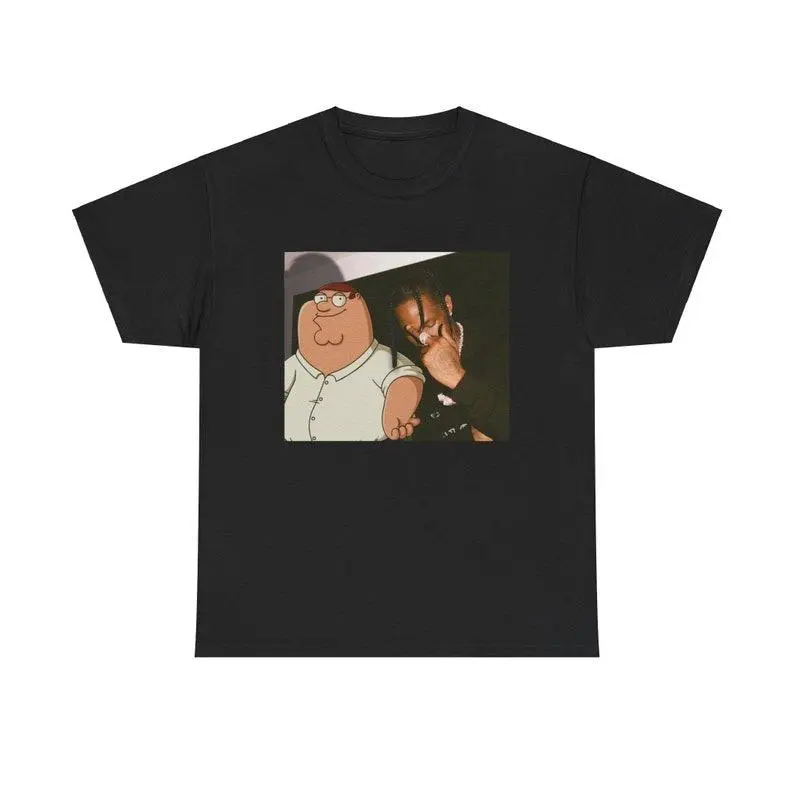 Unisex Heavy Funny Meme Character Print Fitted Cut Multi-Size T-Shirt - The Guys From Fort, Peter Griffin, Family Guy, Cactus Jack Casual Menswear Top, Unisex Shirt, Heavy Tee