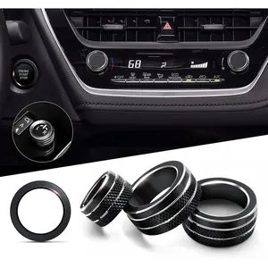 Applicable to 2020-2025 Toyota Corolla and 2022-2025 Corolla Accessories, 4-Piece Aluminum Alloy Knob Cover Decoration Set - Rearview Mirror Switch, Air Conditioning, and Start Button (Black)