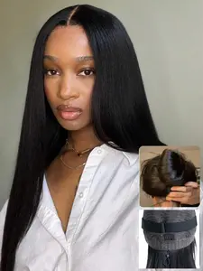Straight 13x4 Lace Frontal Glueless Wig Pre-Cut Pre-Plucked Pre-Bleached Natural Hairline 180% Density Wear Go Wig Human Hair With Invisi Draw-strings