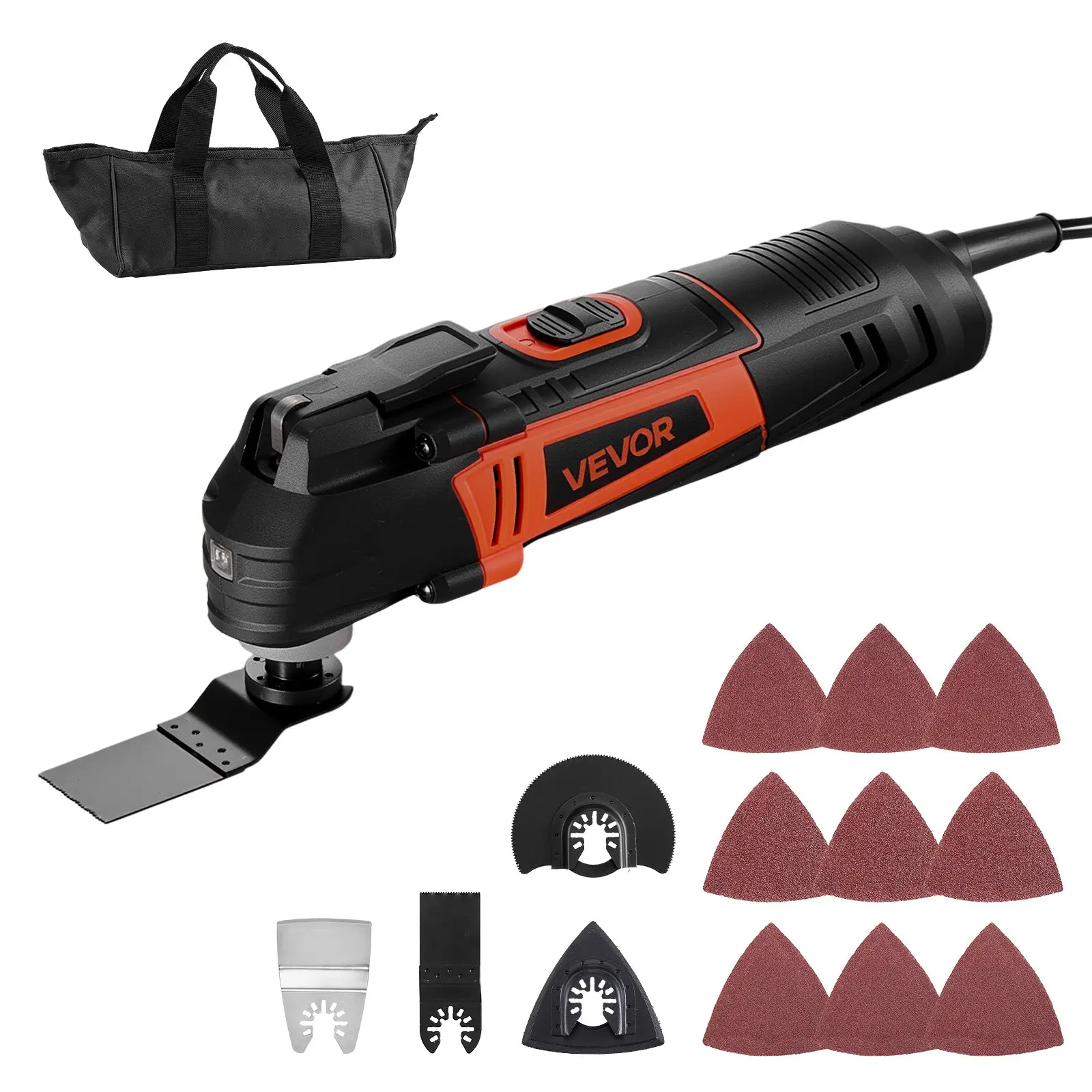 【Summerfinds】VEVOR Corded Electric Oscillating Multitool with 4Amp Steel Motor, 6 Variable Speeds (7000-19000 OPM), 3.2° Oscillating Angle, 13PCS Removable Saw Accessories, LED Light, Ergonomic Grip & Tool Bag for Home Improvement Enthusiasts