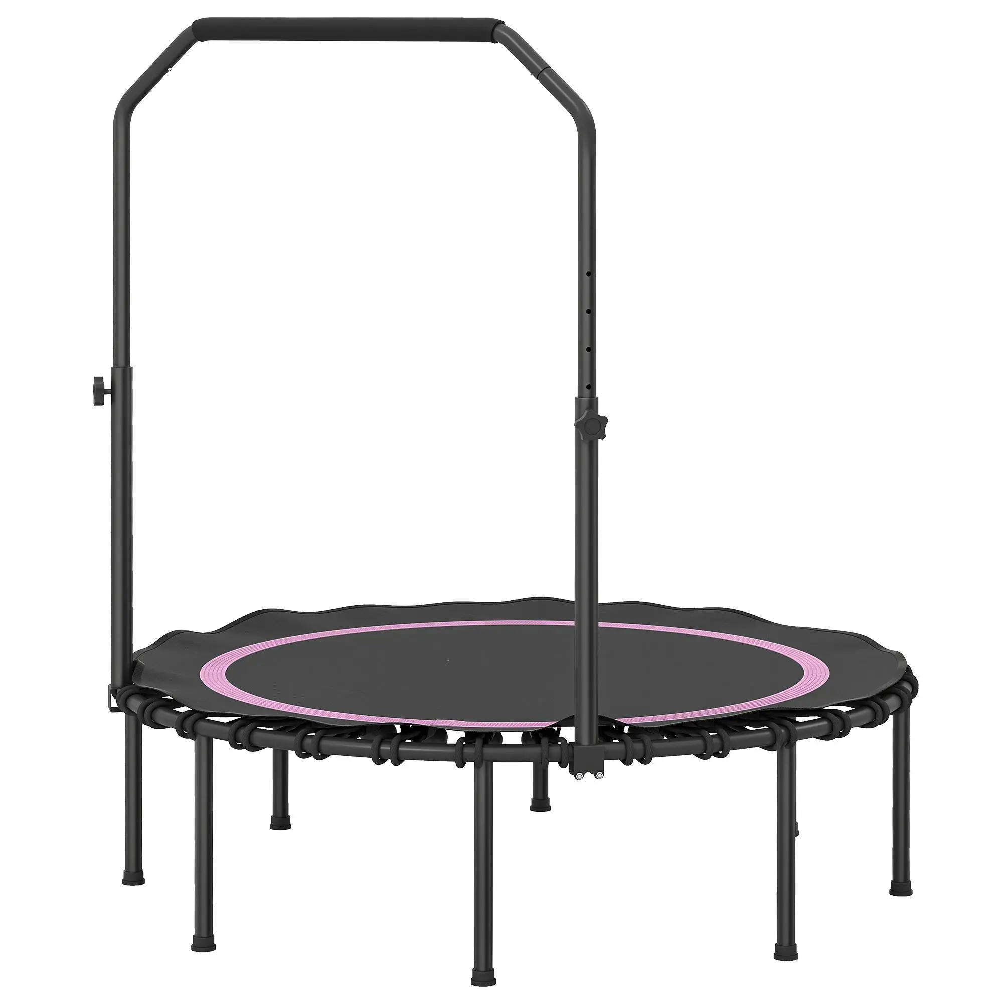 45" Foldable Mini Rebounder Trampoline for Adults - Adjustable Handle Bar, Indoor-Outdoor Fitness Trampoline Accessory, Pink