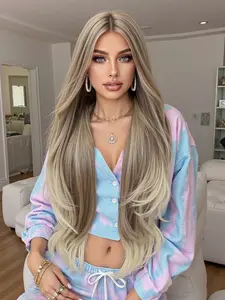 Gradient Long Synthetic Wavy Curly Curly Wig, 32 Inch No Bangs, Holiday Style, Beautiful and Attractive, High Temperature Resistant Fiber, Comfortable Fit