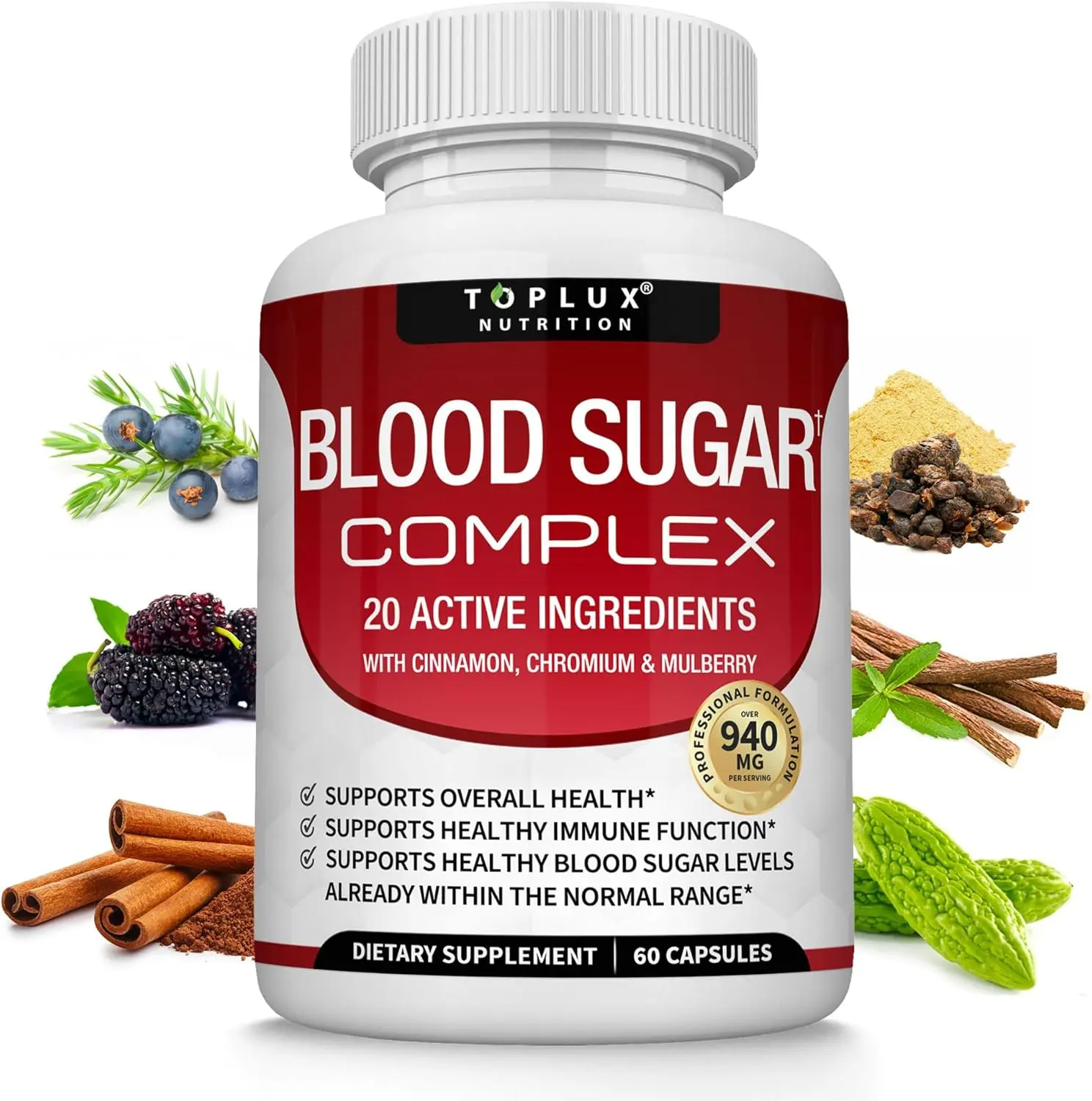 Blood Sugar Support Supplement with Cinnamon Bitter Melon Chromium Mulberry Alpha Lipoic Acid for Glucose Metabolism Energy Balance Insulin Support Daily Non GMO Supplement for Men Women Diet Lifestyle