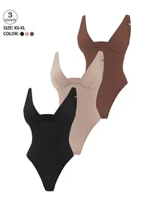 3 piece set solid color high-elastic cross-back shapewear, Breathable shapewear, tummy control and hip-lifting, with underwire and adjustable straps, no padding, push-up style, suitable for daily casual wear, sports, women's shapewear bodysuit