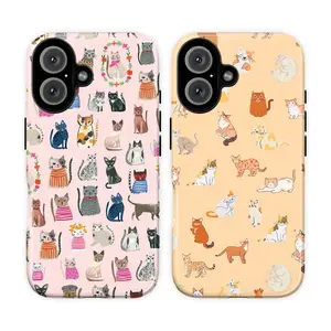 Whimsical Cat Pattern Smartphone Case - Cute Cartoon Kitty Protective Cover, Pastel Aesthetic Vintage-Inspired Accessory for Cat Lovers, Couple Matching Gift for iPhone 17 Air, 16 & Samsung Galaxy Cellphone Handheld Devices Accessories