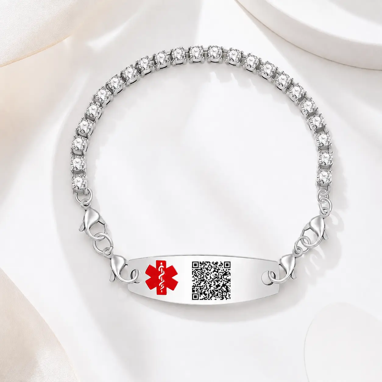 Uloveido Editable QR Code Medical Alert Tennis Bracelet for Women, Silver Color Options, Personalized Scannable Health ID Jewelry, Custom Emergency Info Wristband