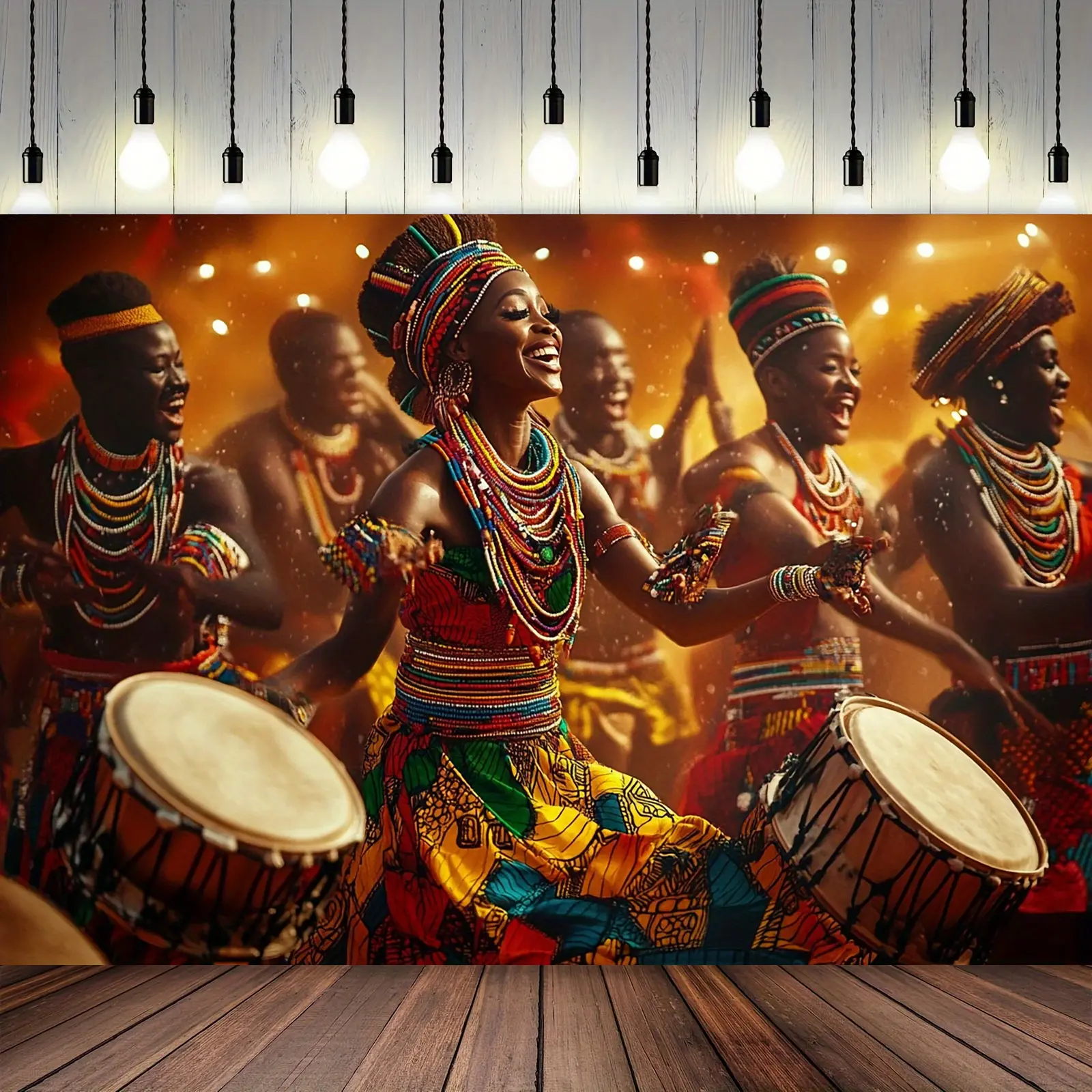 African Celebration Backdrop Tribal Dance Theme Tapestry Wall Hanging Photography Background for Cultural Festival Birthday Party Family Gathering Event Decor Supplies