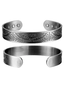 Vintage Ethnic Pattern Tree of Life Magnetic Cuff Bangle, Trendy Stack Bangle, Adjustable Copper Bracelet for Men, Fashion Jewelry Gift for Party, Daily Clothing Decor, Adjustable Slider Bracelets