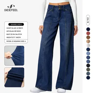 Sidefeel Women's Wide Leg Jeans High Waisted Stretchy Straight Leg Jeans Trendy Seamed Front Loose Denim Pants TikTokShopBlackFriday