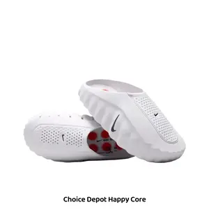 Pure White Perforated Soft EVA Slip On Slide Sandals Red Dot Massage Insole Wavy Chunky Non-Slip Sole Unisex Indoor Outdoor Casual Slippers