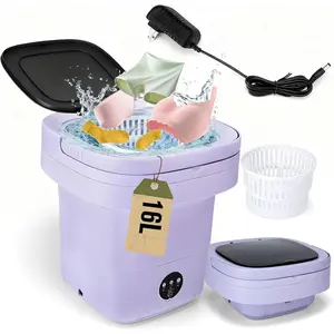 16L Portable Foldable Mini Washing Machine with 3 Cleaning Modes Spin Dryer Basket for Underwear Socks Baby Clothes Dorm RV Travel